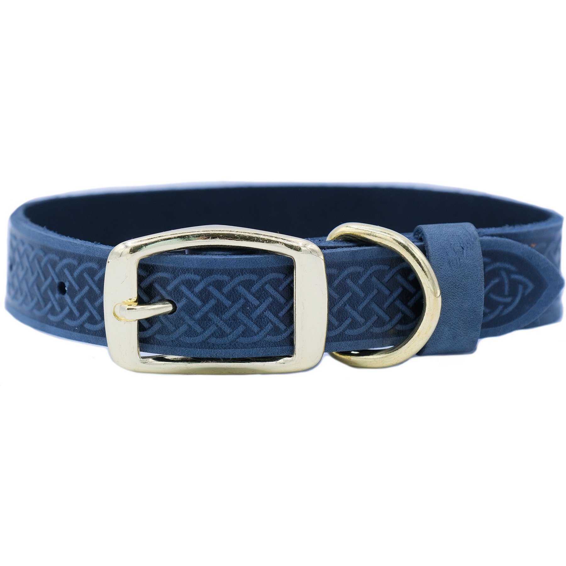 Euro-Dog Celtic Gold Style Leather Dog Collar, Blue Jeans, Large