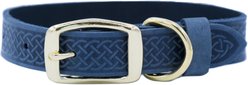 Euro-Dog Celtic Gold Style Leather Dog Collar, Blue Jeans, Medium