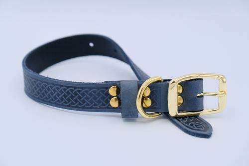 Show full view: Euro-Dog Celtic Gold Style Leather Dog Collar, Blue Jeans, Medium slide 2 of 7