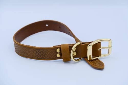 Show full view: Euro-Dog Celtic Gold Style Leather Dog Collar, Earth Brown, Large slide 2 of 7
