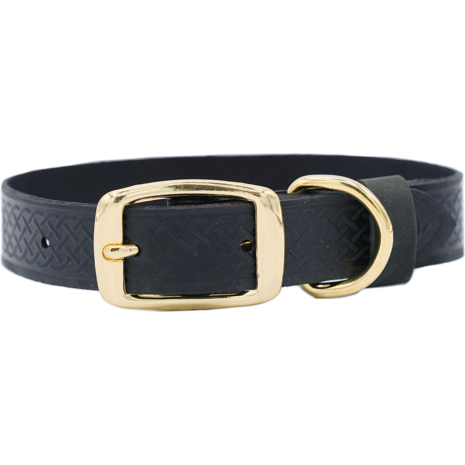 Euro-Dog Celtic Gold Style Leather Dog Collar, Midnight Black, Large