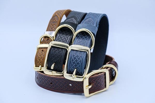 Euro-Dog Celtic Gold Style Leather Dog Collar