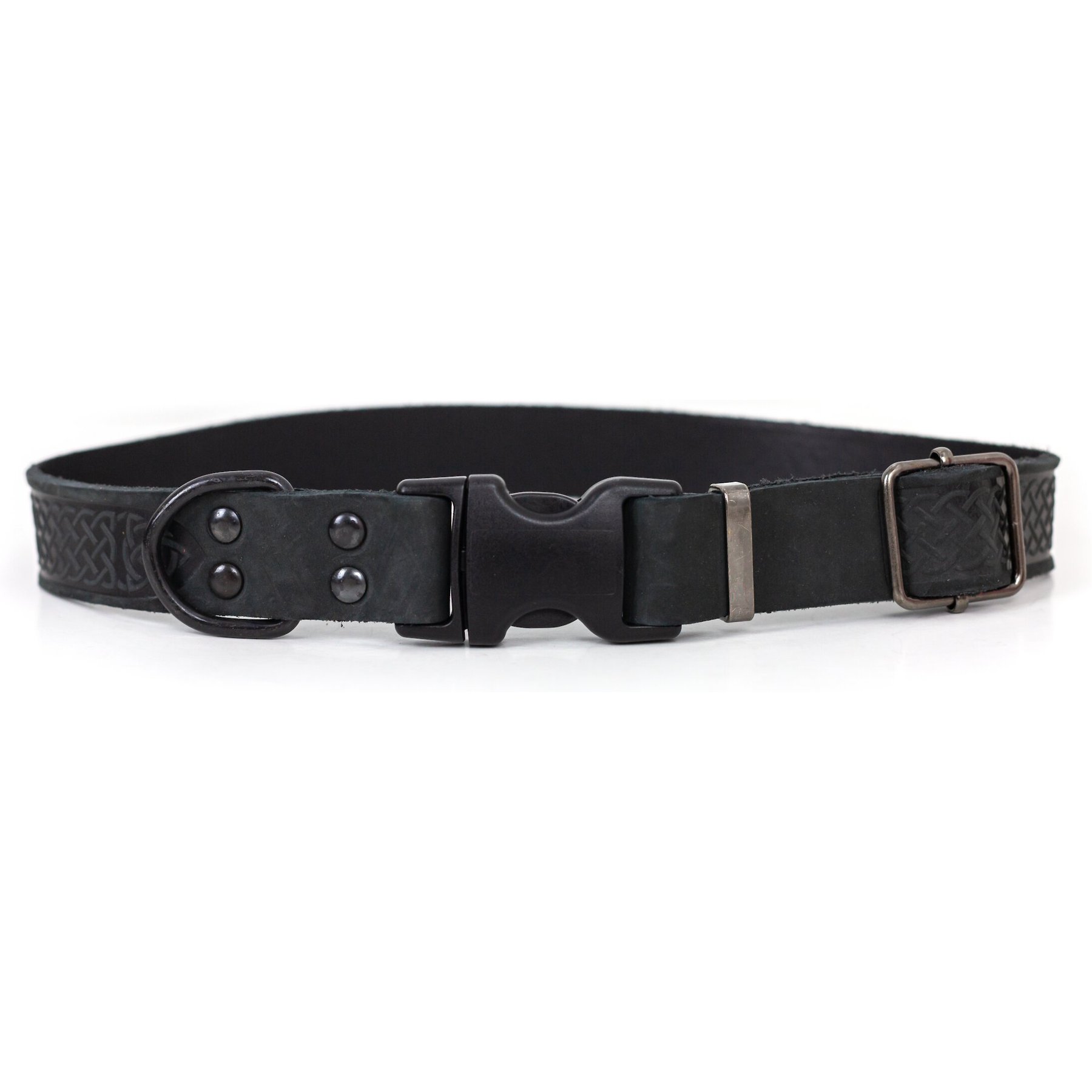 Euro-Dog Celtic Sport Style Luxury Leather Dog Collar, Black, Small