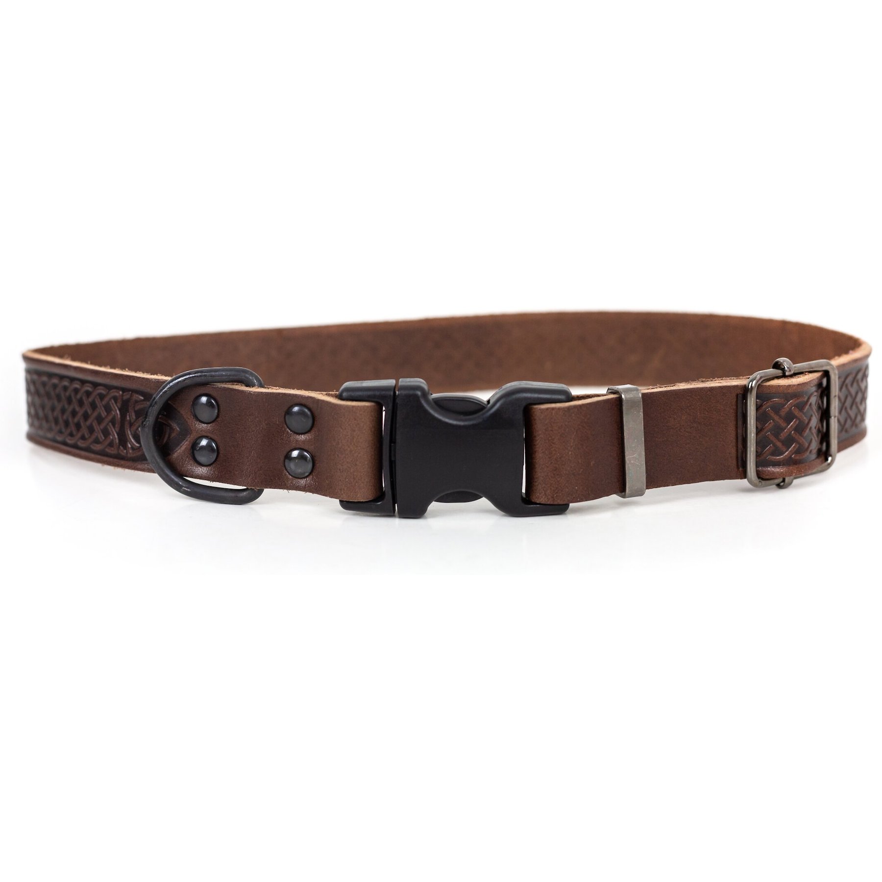 Euro-Dog Celtic Sport Style Luxury Leather Dog Collar, Chocolate, Small