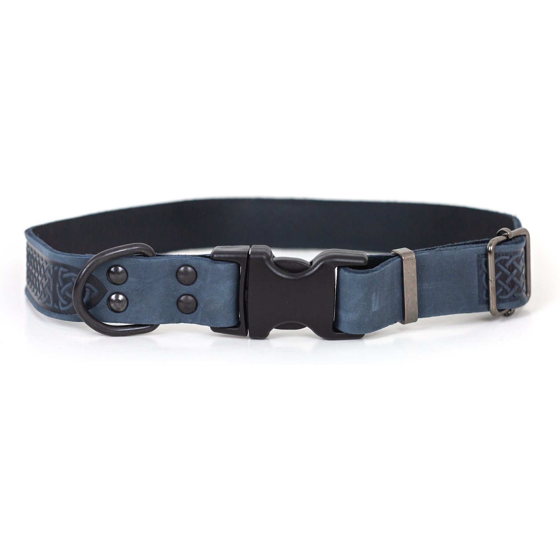 Euro-Dog Celtic Sport Style Luxury Leather Dog Collar, Navy, X-Small