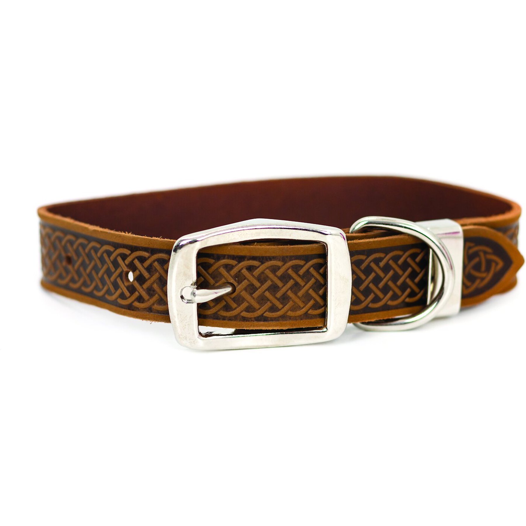 Euro-Dog Celtic Style Luxury Leather Dog Collar, Bark Brown, Large