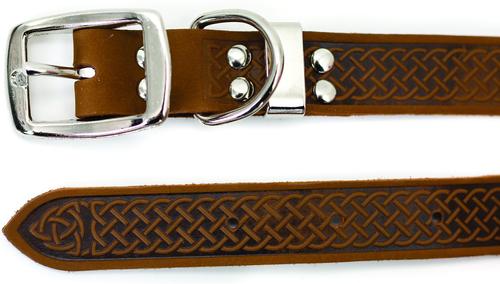 Show full view: Euro-Dog Celtic Style Luxury Leather Dog Collar, Bark Brown, X-Small slide 3 of 8