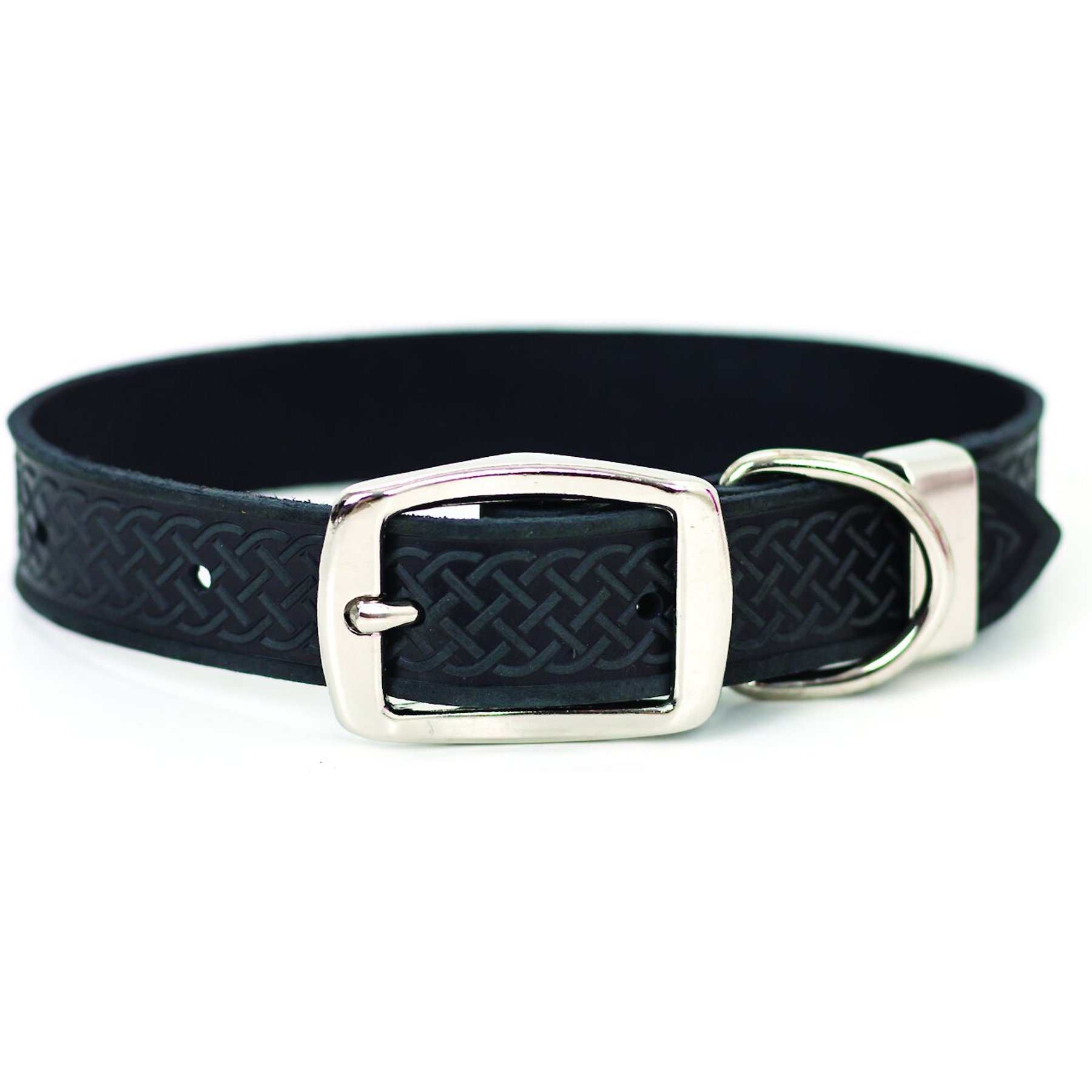 Euro-Dog Celtic Style Luxury Leather Dog Collar, Black, Medium