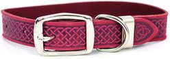 Euro-Dog Celtic Style Luxury Leather Dog Collar, Coral, Medium