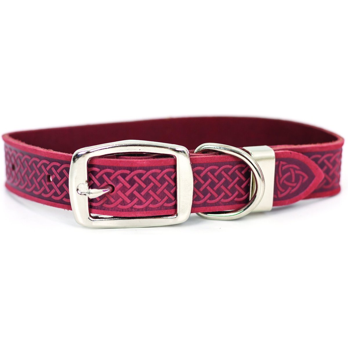 Euro-Dog Celtic Style Luxury Leather Dog Collar, Coral, Medium