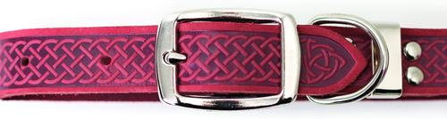 Show full view: Euro-Dog Celtic Style Luxury Leather Dog Collar, Coral, X-Small slide 2 of 8