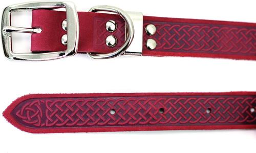 Show full view: Euro-Dog Celtic Style Luxury Leather Dog Collar, Coral, X-Small slide 3 of 8