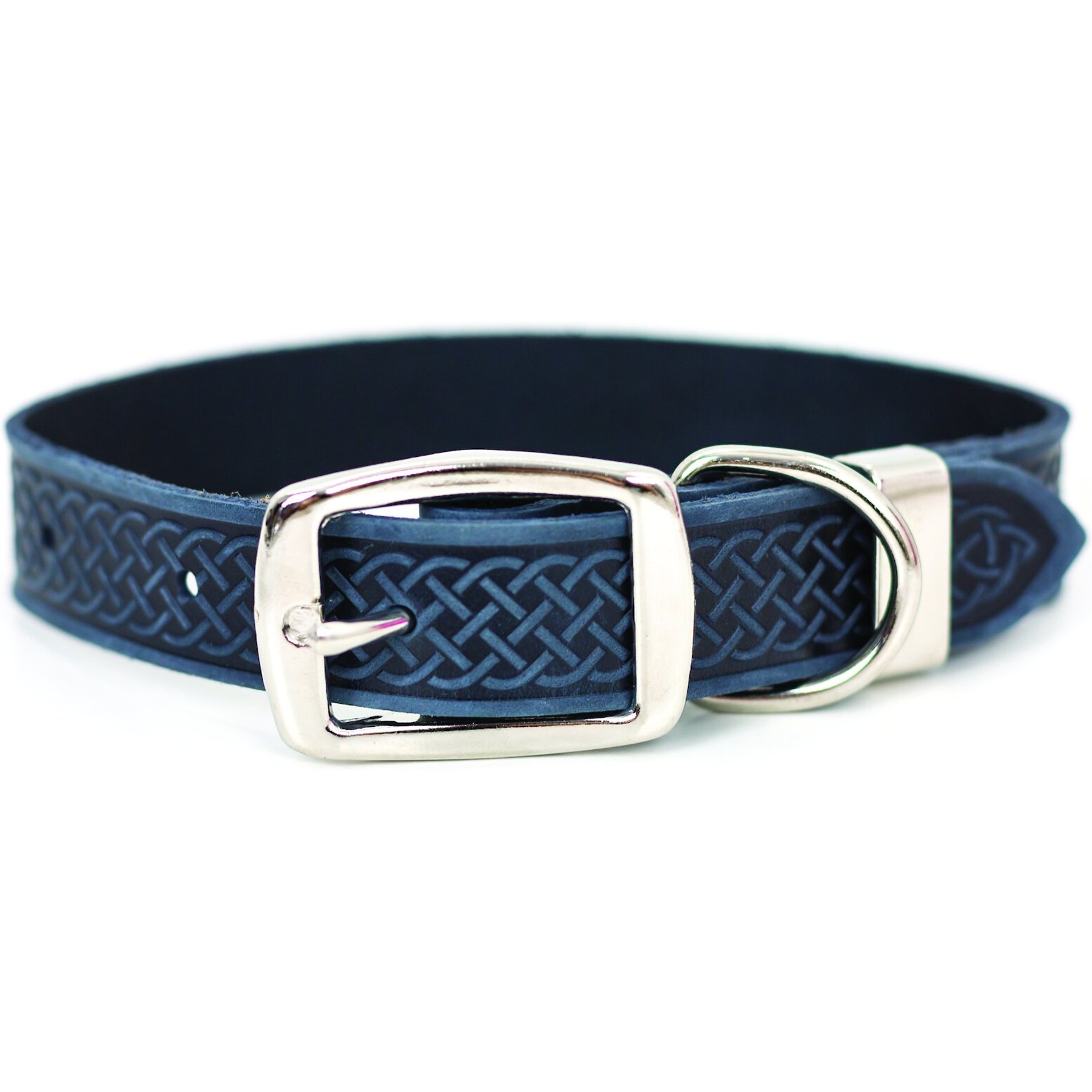 Euro-Dog Celtic Style Luxury Leather Dog Collar, Navy, Large