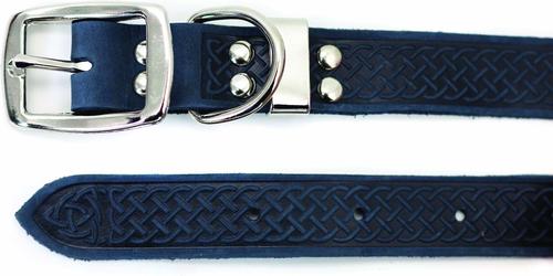 Show full view: Euro-Dog Celtic Style Luxury Leather Dog Collar, Navy, Large slide 3 of 8