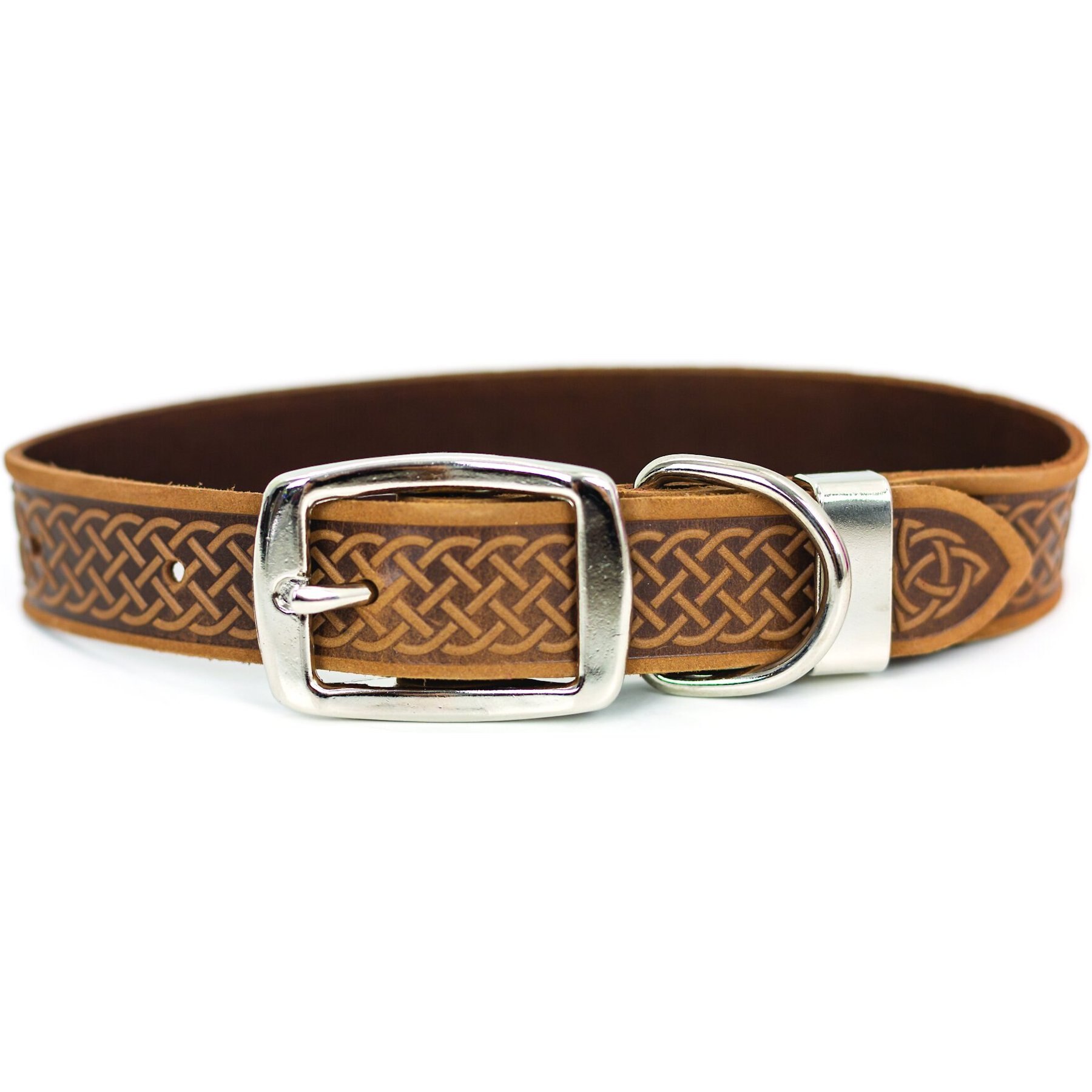Euro-Dog Celtic Style Luxury Leather Dog Collar, Tan, Medium