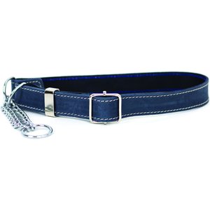 Euro-Dog Luxury Leather Martingale Dog Collar, Navy, Medium