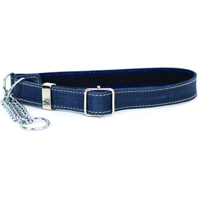 Euro-Dog Euro-Dog Luxury Leather Martingale Dog Collar, Navy, X-Large