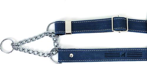 Show full view: Euro-Dog Luxury Leather Martingale Dog Collar, Navy, X-Small slide 4 of 9