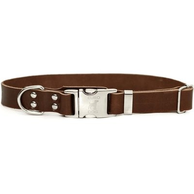 Euro-Dog Euro-Dog Modern Leather Quick Release Dog Collar, Chocolate, Medium: 12 to 18-in neck