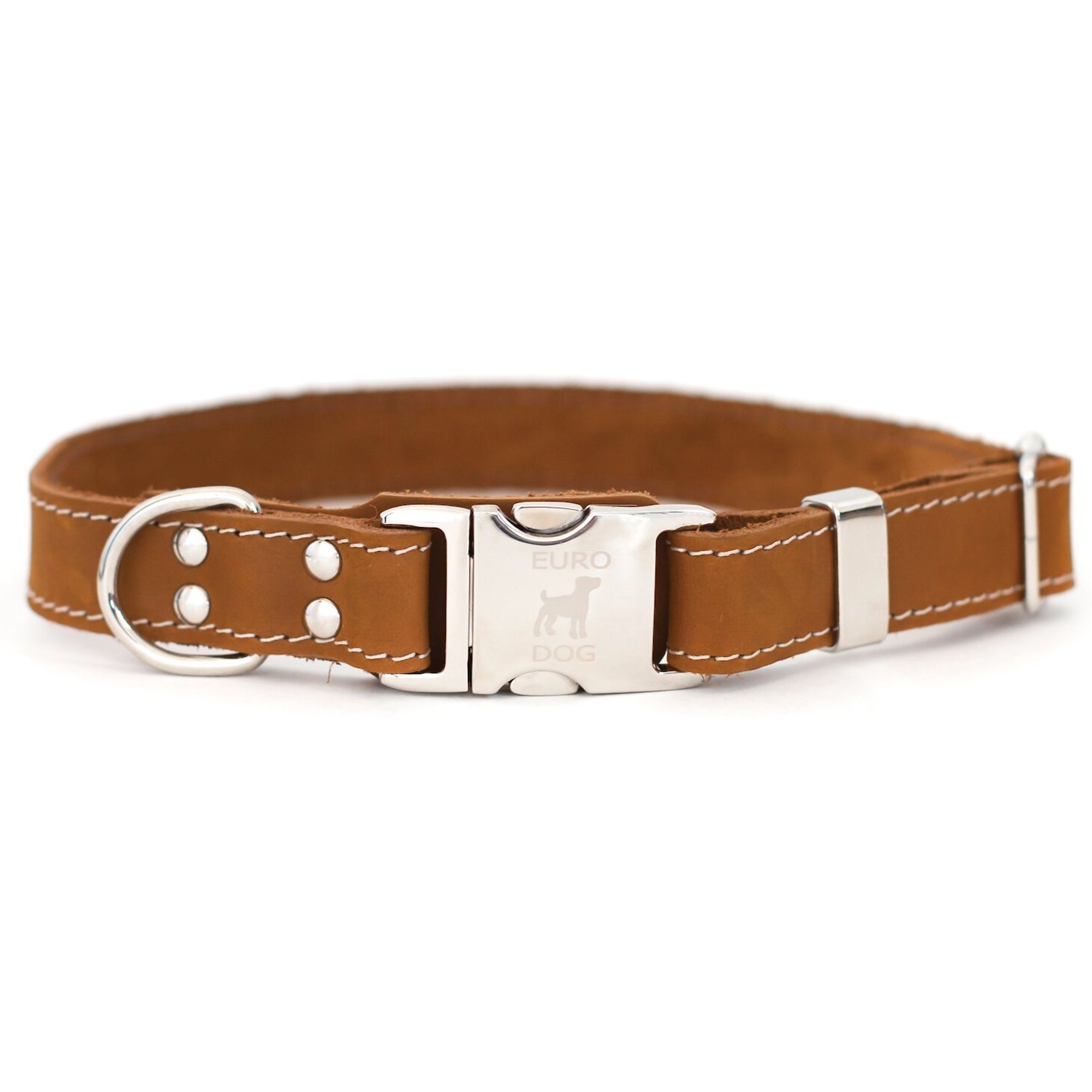 Euro-Dog Quick Release Leather Dog Collar, Bark Brown, Small: 10 to 15-in neck