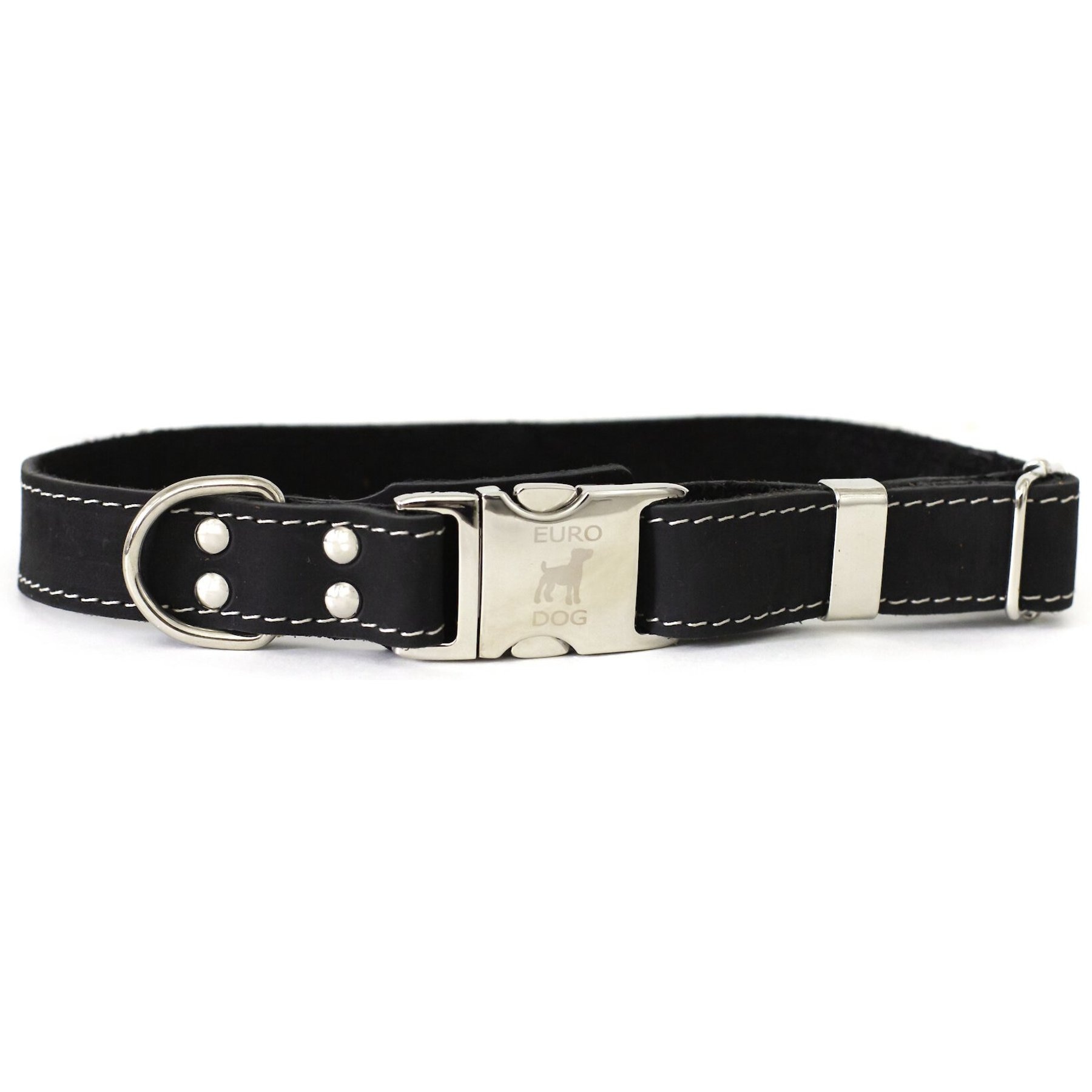 Euro-Dog Quick Release Leather Dog Collar, Black, Small: 10 to 15-in neck