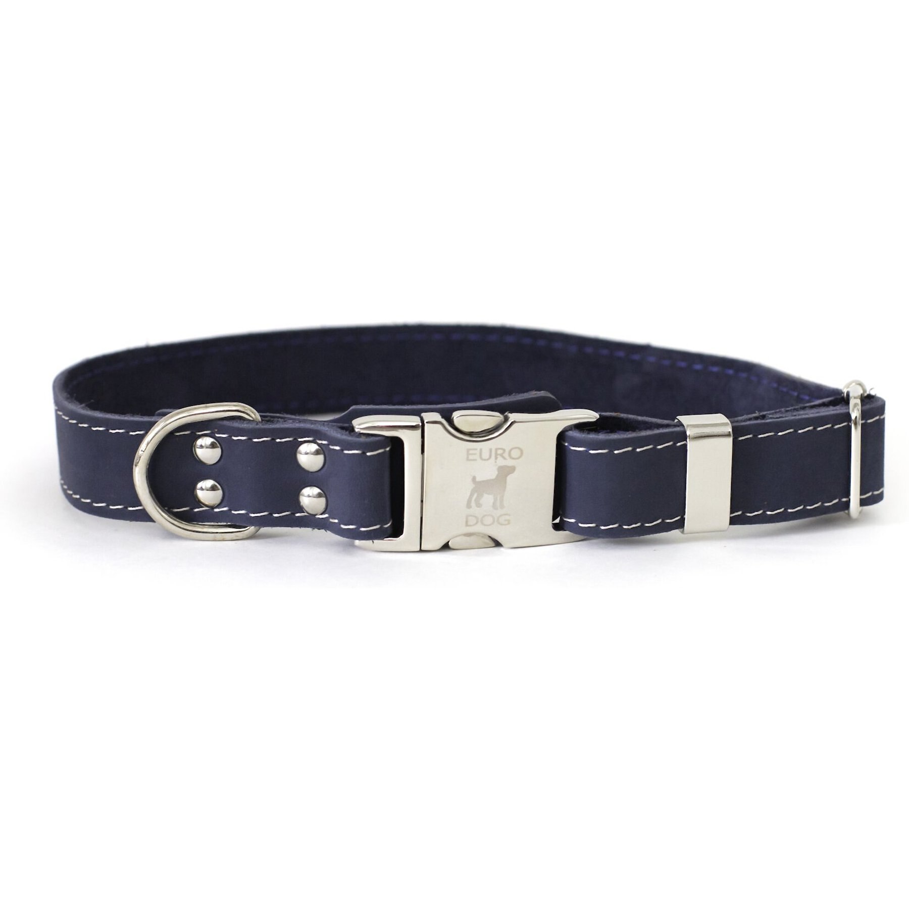 Euro-Dog Quick Release Leather Dog Collar, Navy, X-Small: 9 to 12-in neck