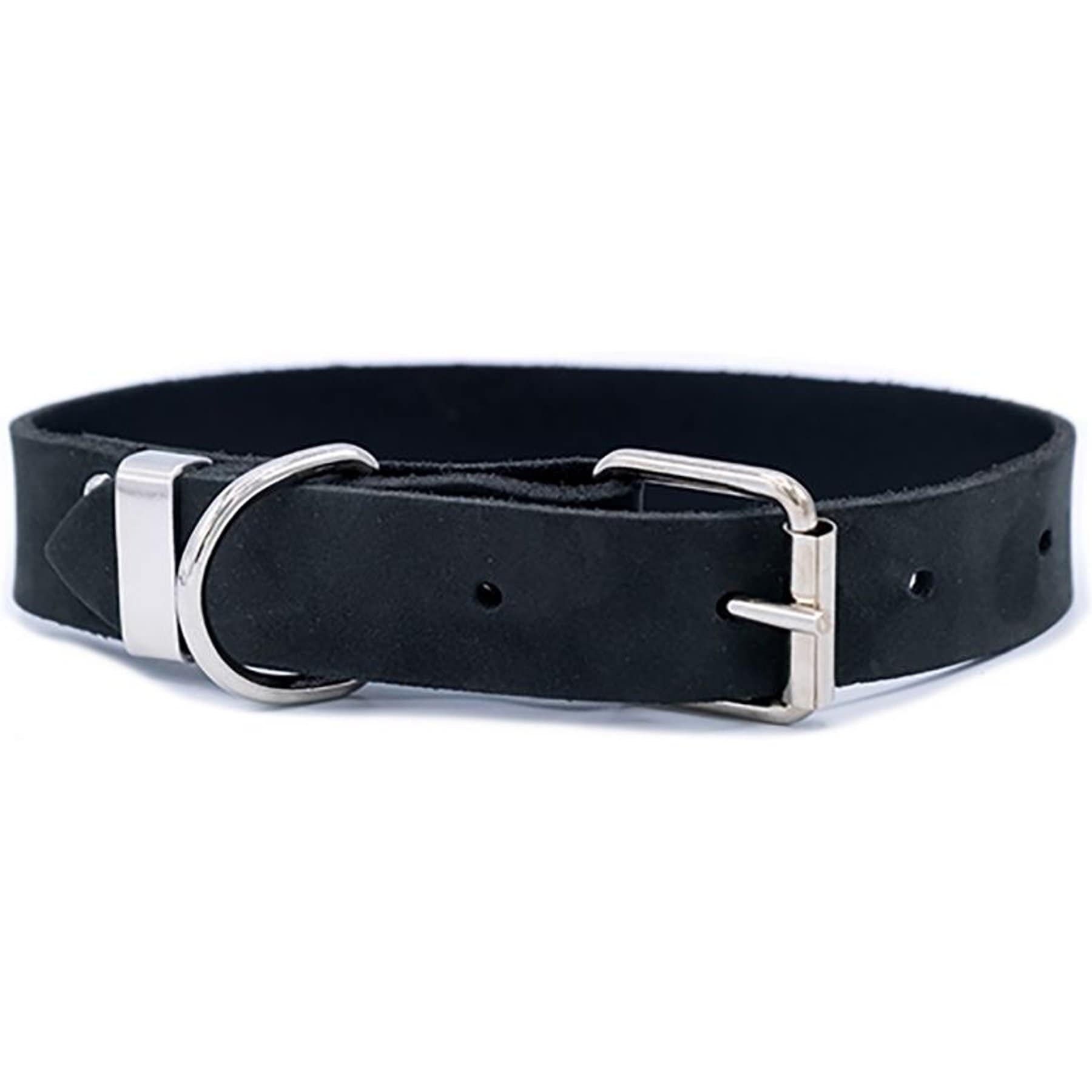 Euro-Dog Zen Style Leather Dog Collar, Midnight Black, Large