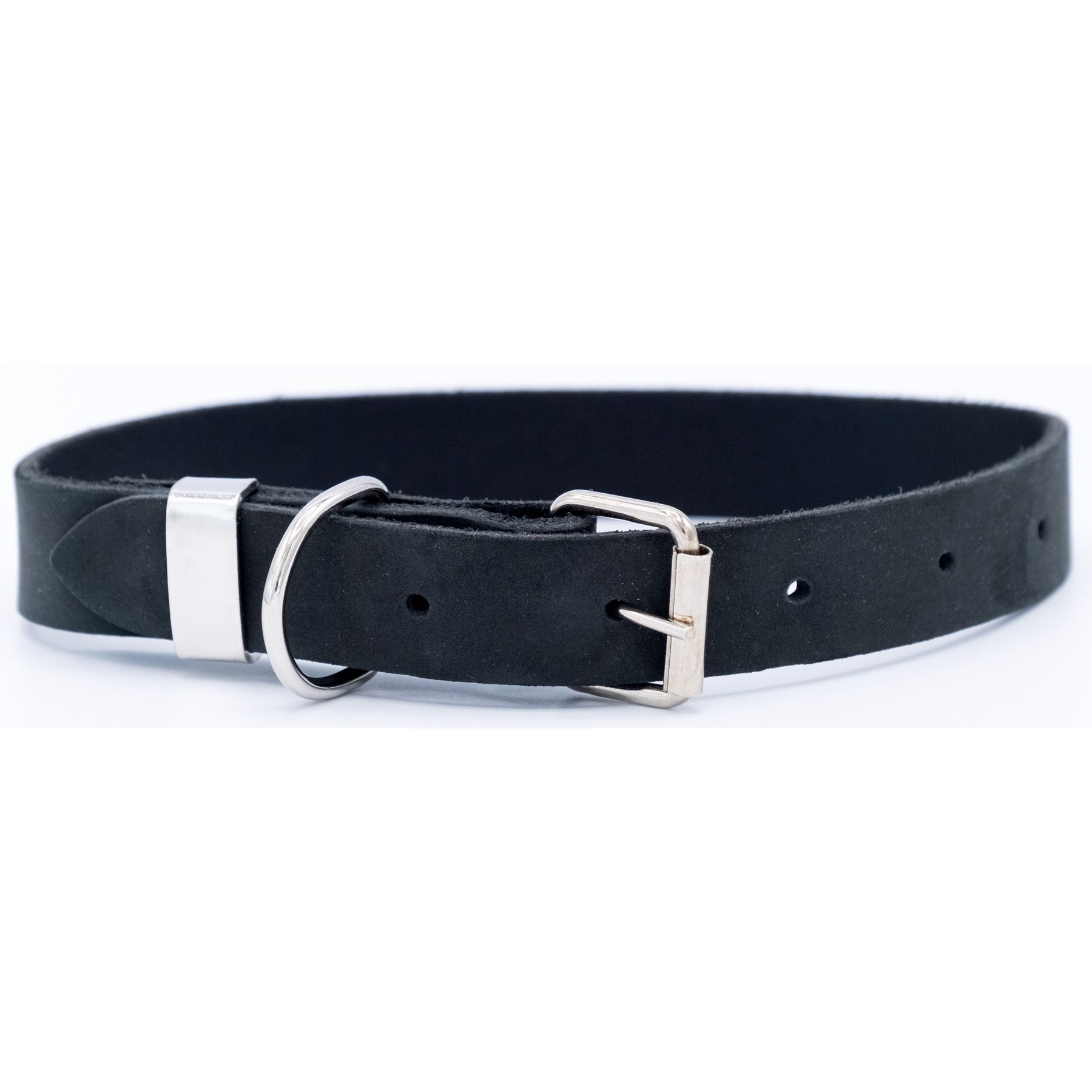 Euro-Dog Zen Style Leather Dog Collar, Midnight Black, Small
