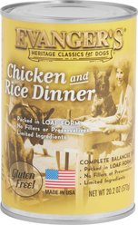 Evanger's Chicken & Rice Dinner Gluten-Free Wet Dog Food, 20.2-oz can, case of 12