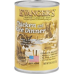Evanger's Chicken & Rice Dinner Gluten-Free Wet Dog Food, 20.2-oz can, case of 12