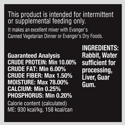 Show full view: Evanger's Grain-Free Rabbit Canned Dog & Cat Food, 12.5-oz, case of 12 slide 3 of 8