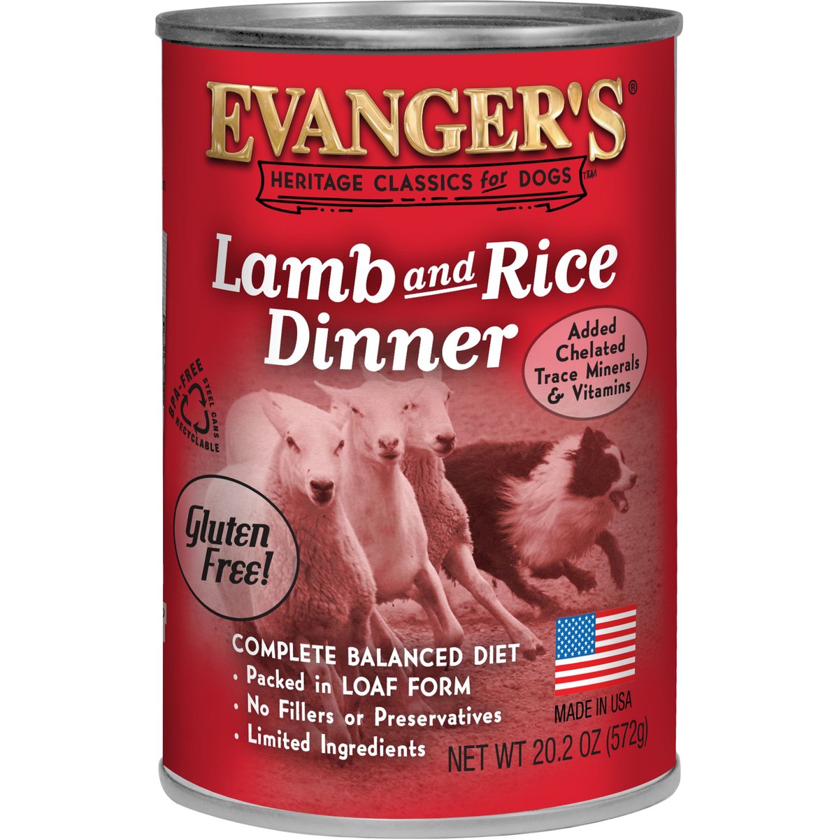 Evanger's Lamb & Rice Dinner Wet Dog Food, 20.2-oz can, case of 12