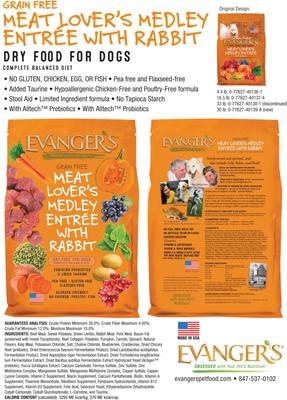 Show full view: Evanger's Meat Lover's Medley with Rabbit Grain-Free Dry Dog Food, 16.5-lb bag slide 4 of 5