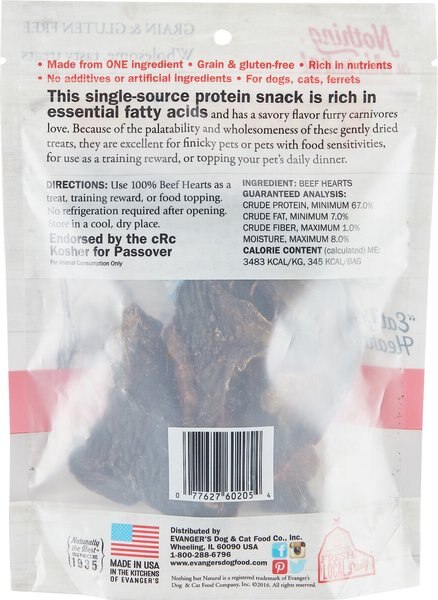 Evanger's Nothing but Natural Beef Hearts Gently Dried Dog & Cat Treats