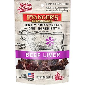 Evanger's Nothing but Natural Beef Liver Gently Dried Dog & Cat Treats, 4.6-oz bag