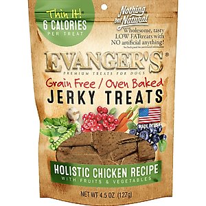 Evanger's Nothing But Natural Organic Chicken with Fruits & Vegetables Jerky Dog Treats, 4.5-oz bag