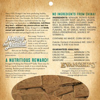 Show full view: Evanger's Nothing But Natural Venison with Fruits & Vegetables Jerky Dog Treats, 4.5-oz bag slide 3 of 7