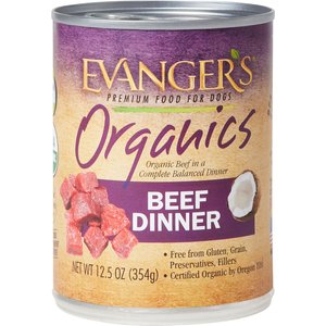 Evanger's Organics Beef Dinner Grain-Free Canned Dog Food, 12.5-oz, case of 12