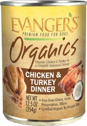 Evanger's Organics Chicken & Turkey Grain-Free Canned Dog Food, 12.5-oz, case of 12