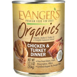 Evanger's Organics Chicken & Turkey Grain-Free Canned Dog Food, 12.5-oz, case of 12