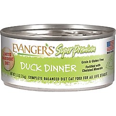 Evanger's Super Premium Duck Dinner Grain-Free Canned Cat Food, 5.5-oz, case of 24