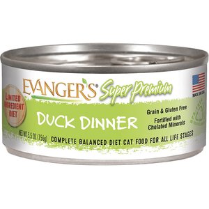 Evanger's Super Premium Duck Dinner Grain-Free Canned Cat Food, 5.5-oz, case of 24