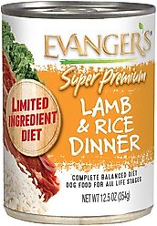 Evanger's Super Premium Lamb & Rice Dinner Canned Dog Food, 12.8-oz, case of 12