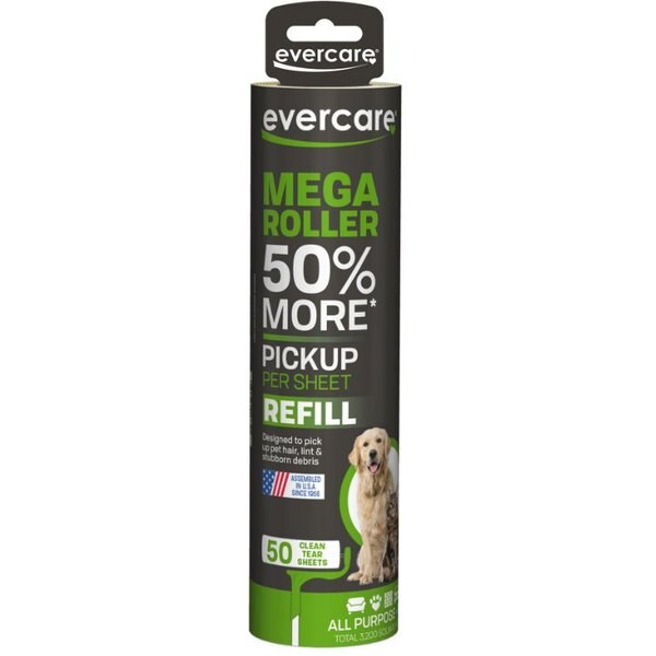 Evercare Pet Plus Mega Extreme Stick Large Surface Pet Lint Roller, 25 sheets