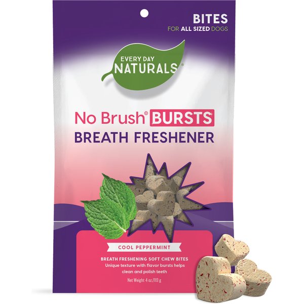 Every Day Naturals No Brush Bursts Cool Peppermint Bites Dental Dog Treats, 4-oz bag