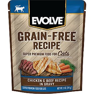 Evolve Chicken & Beef Recipe in Gravy Grain-Free Wet Pouch Cat Food, 3-oz pouch, case of 24