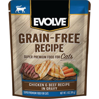 Evolve Evolve Chicken & Beef Recipe in Gravy Grain-Free Wet Pouch Cat Food, 3-oz pouch, case of 24