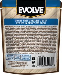 Evolve Chicken & Beef Recipe in Gravy Grain-Free Wet Pouch Cat Food, 3-oz pouch, case of 24 slide 2 of 9