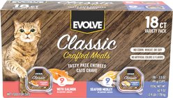 Evolve Classic Crafted Meals Salmon & Seafood Medley Recipe Variety Pack Pate Wet Cat Food, 3.5-oz can, case of 18
