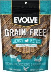 Evolve Duck, Pea & Blueberry Jerky Bites Dog Treats, 12-oz bag
